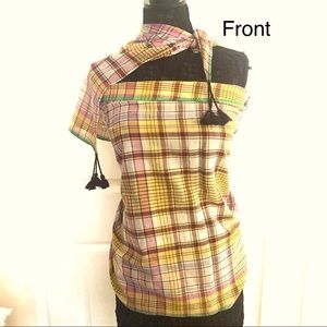 Cheerful plaid wrap styled as a top